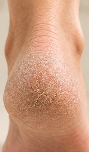Heel with dry, cracked skin before using the foot file